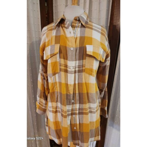 Paper Moon Yellow gold plaid button-up shirt - Picture 1 of 12